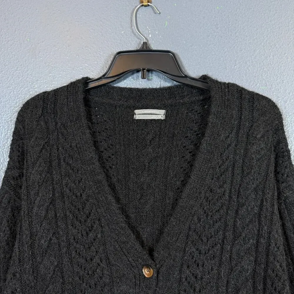 Anthropologie M women’s black classic Pointelle Cardigan knitted sweater